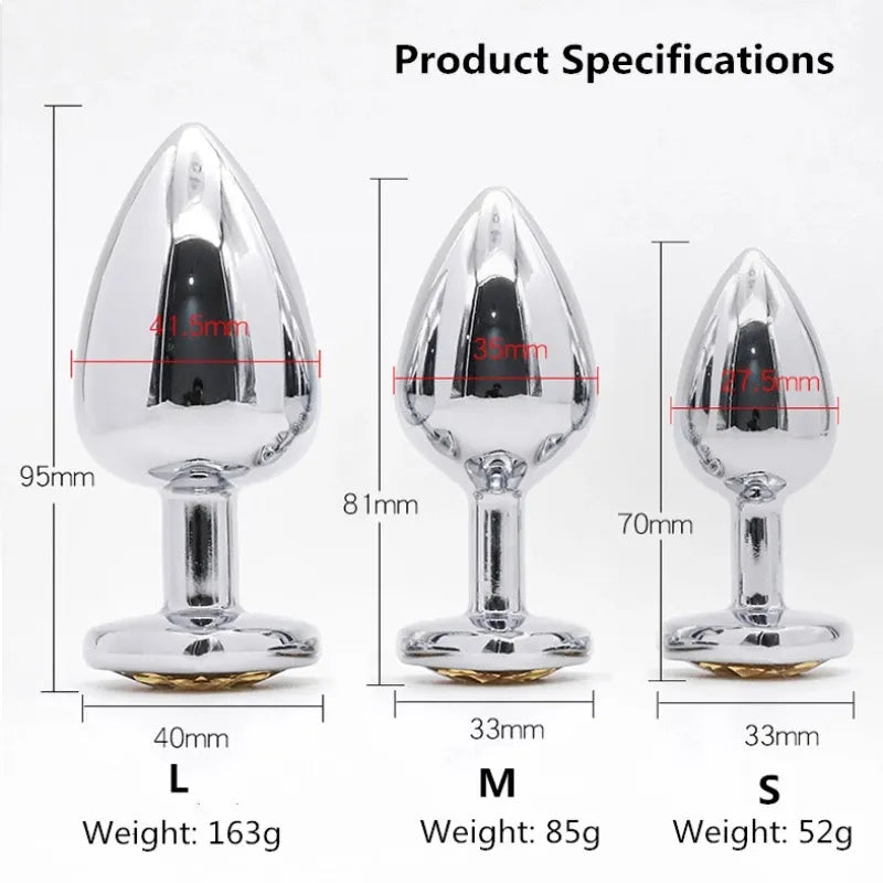 3 Størrelse Anal Plug Heart Rustfrit Stål Crystal Massager Dildo
