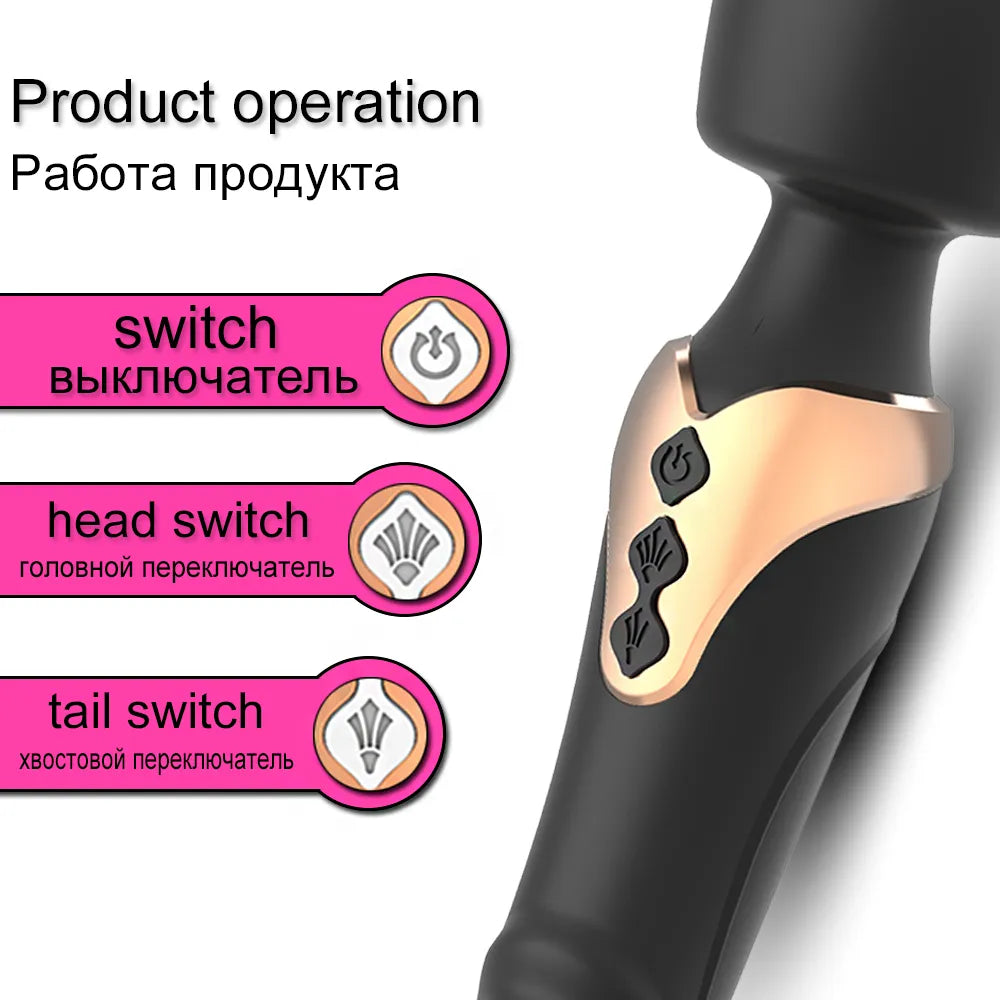 Kraftig Dildo Vibrator, Dobbeltmotor, silikone, stor størrelse, G-Spot