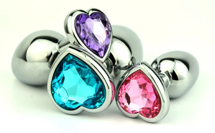 3 Størrelse Anal Plug Heart Rustfrit Stål Crystal Massager Dildo