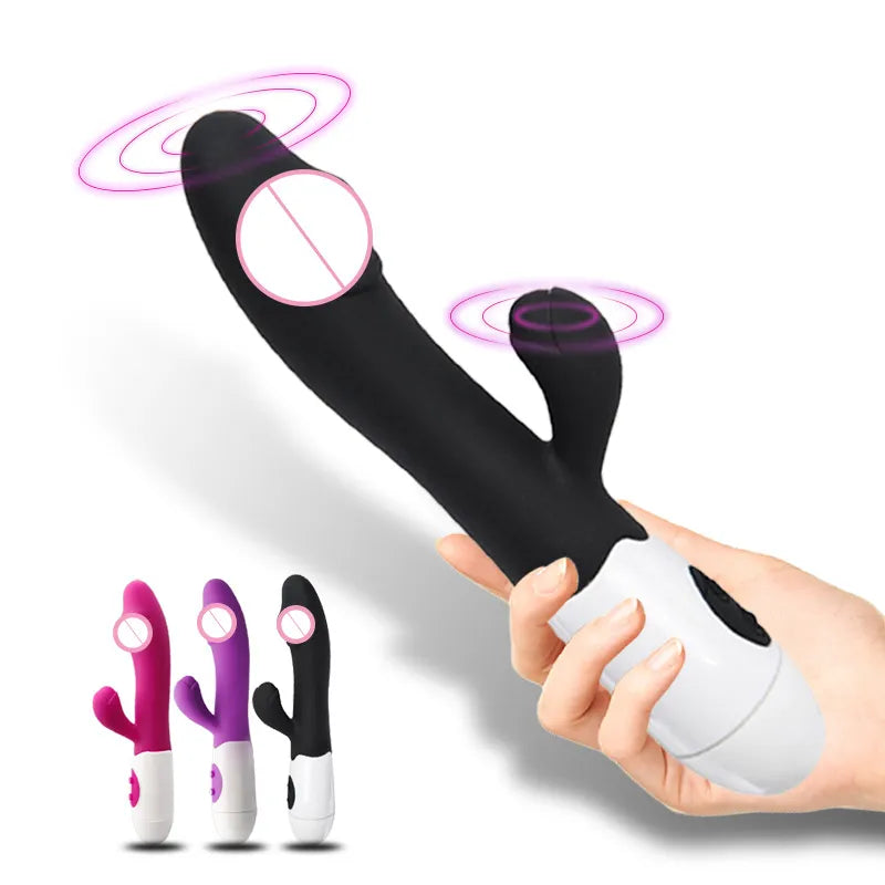 G Spot Dildo Rabbit Dual Vibrator til Kvinder Silikone Vandtæt