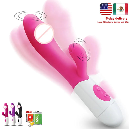 G Spot Dildo Rabbit Dual Vibrator til Kvinder Silikone Vandtæt