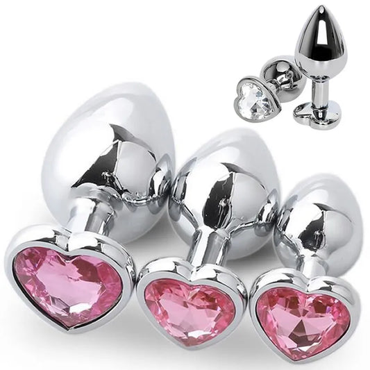 3 Størrelse Anal Plug Heart Rustfrit Stål Crystal Massager Dildo