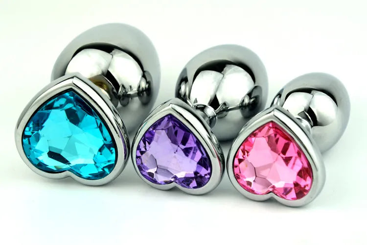 3 Størrelse Anal Plug Heart Rustfrit Stål Crystal Massager Dildo