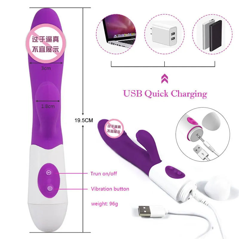 G Spot Dildo Rabbit Dual Vibrator til Kvinder Silikone Vandtæt